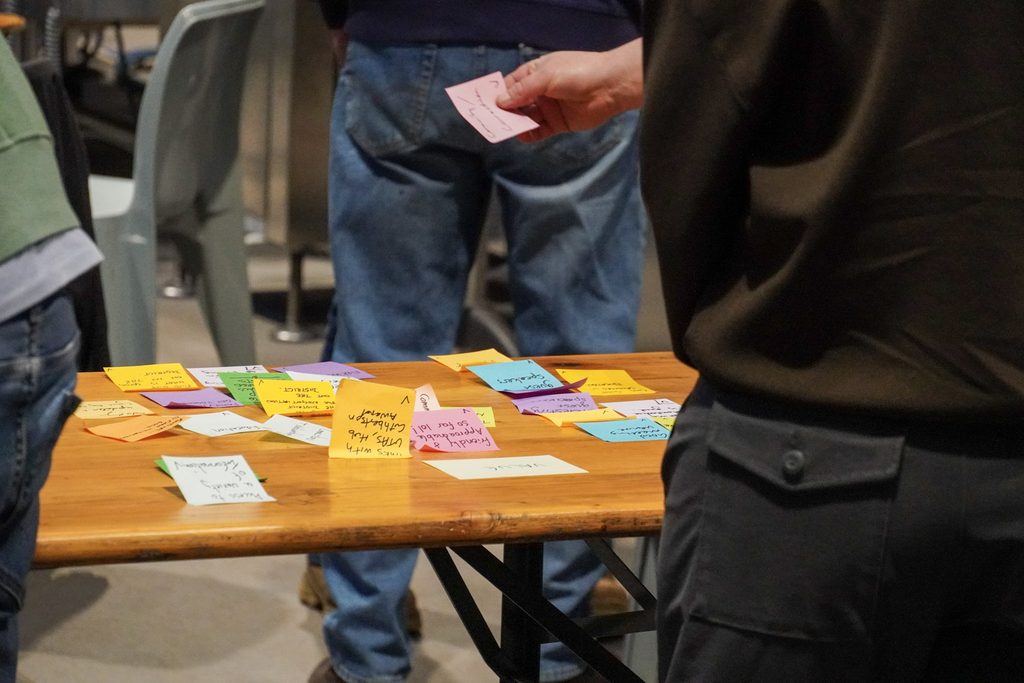A table covered in coloured sticky notes
